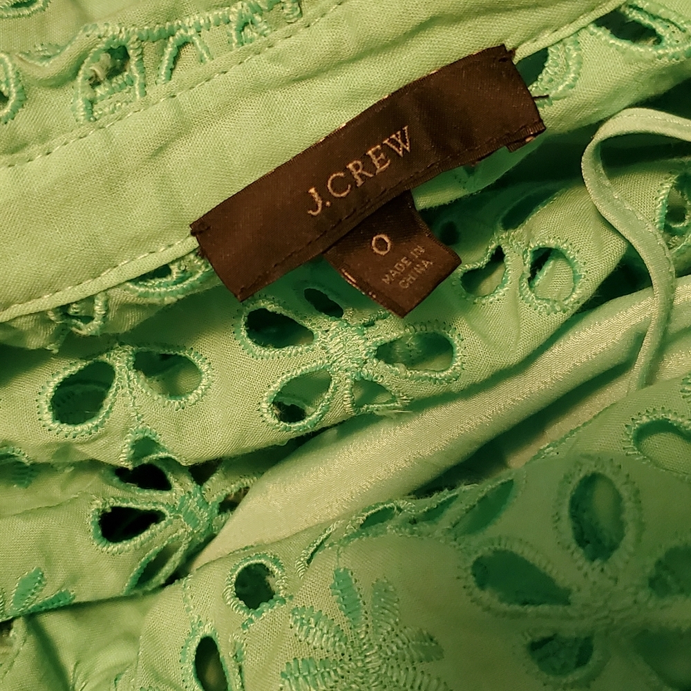 J. Crew Classic Bright Spearmint Green Embroidered Eyelet Button-Down Blouse - Picture 14 of 15